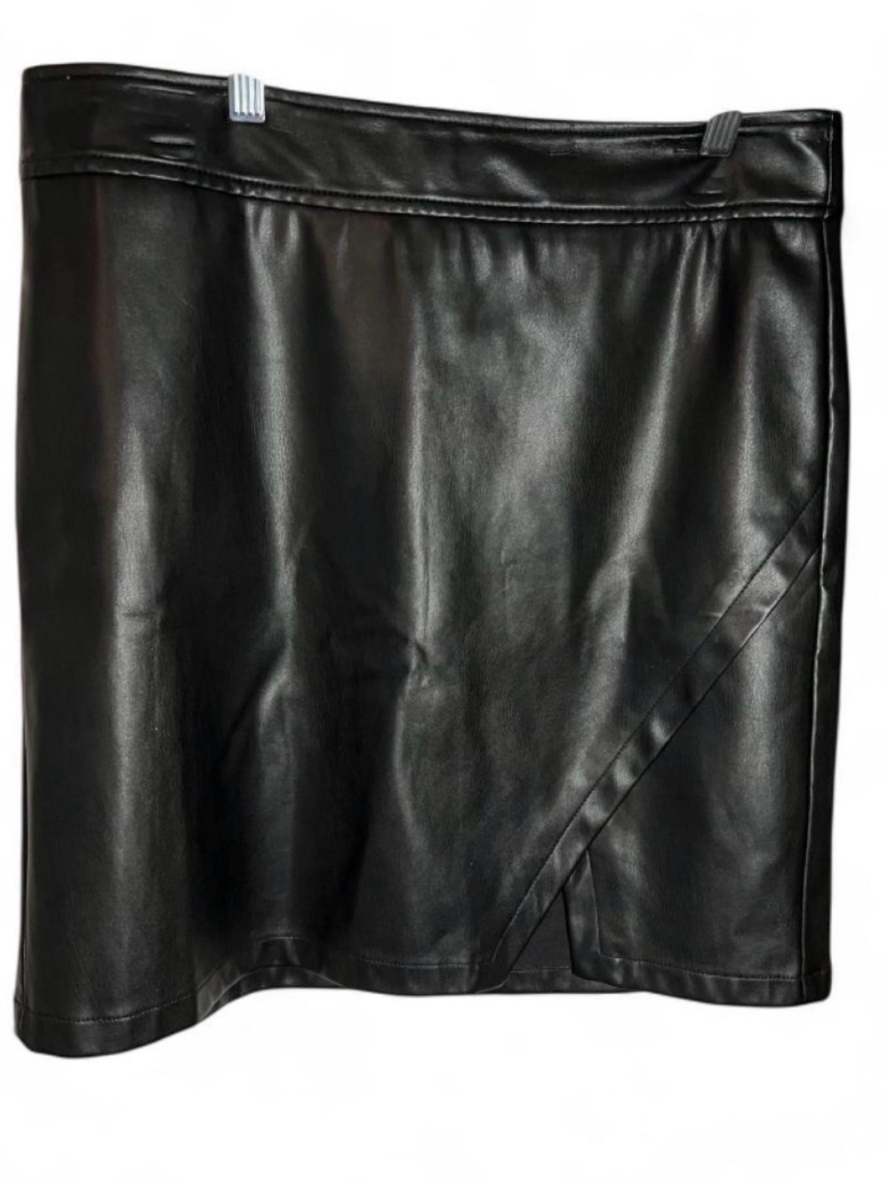 LOFT Black Faux Leather Mini Skirt with Diagonal Detail
